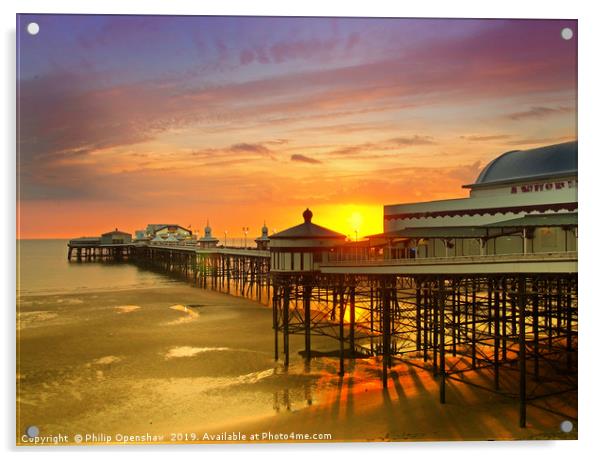 Blackpool North Pier Sunset Acrylic by Philip Openshaw