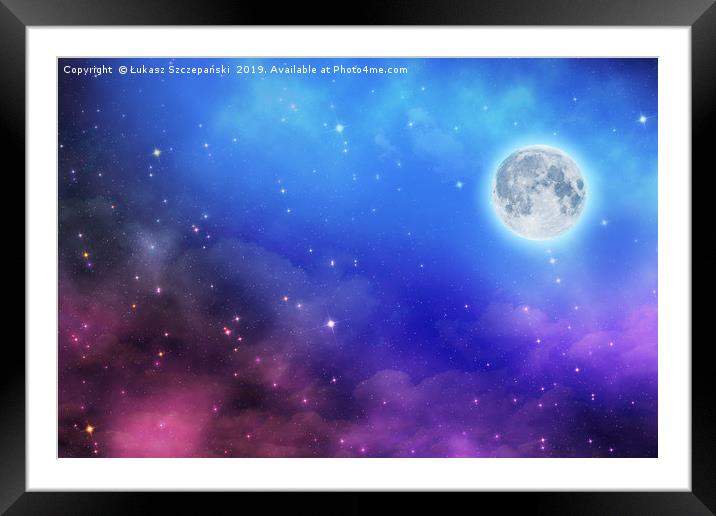 Full moon on dreamy night sky background Framed Mounted Print by Łukasz Szczepański