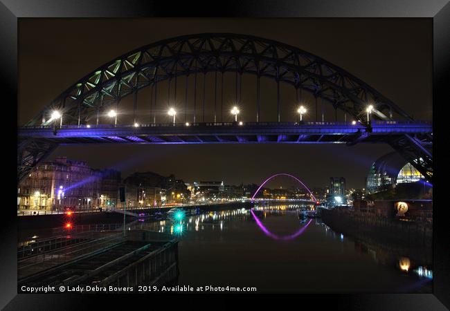 Newcastle Bridges at Night  Framed Print by Lady Debra Bowers L.R.P.S