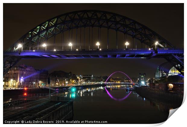 Newcastle Bridges at Night  Print by Lady Debra Bowers L.R.P.S