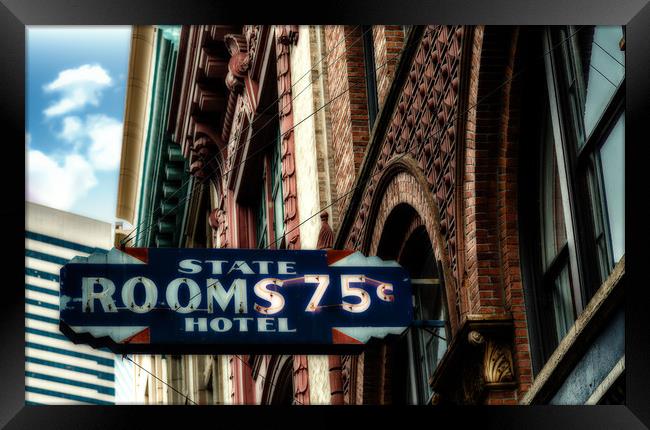 State Hotel Rooms 75 Cents Framed Print by Darryl Brooks