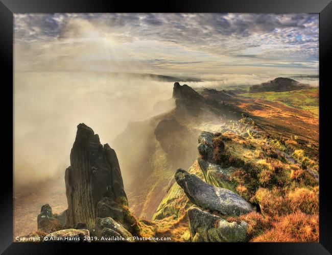 Ramshaw Rocks Morning Mist Framed Print by Allan Harris