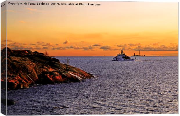Sunset Seascape with Coast Guard Canvas Print by Taina Sohlman