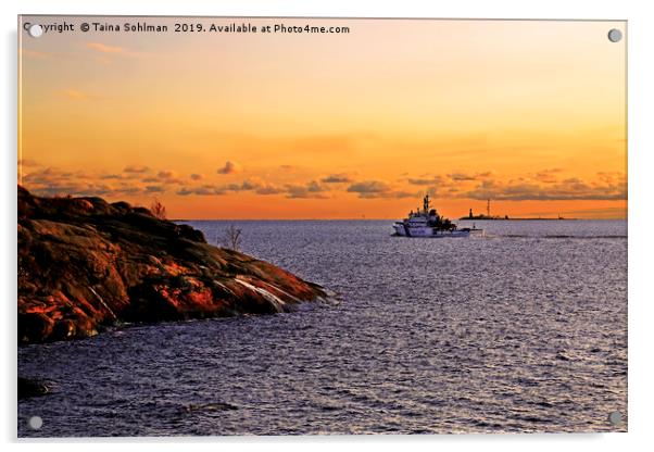 Sunset Seascape with Coast Guard Acrylic by Taina Sohlman