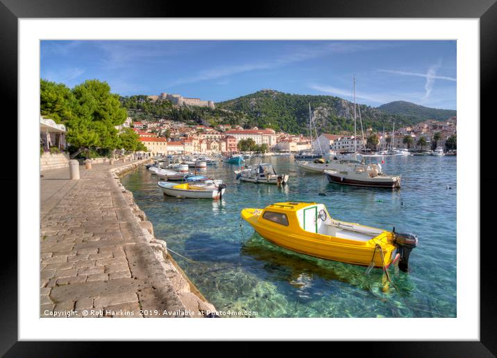 Yellow boat of Hvar  Framed Mounted Print by Rob Hawkins