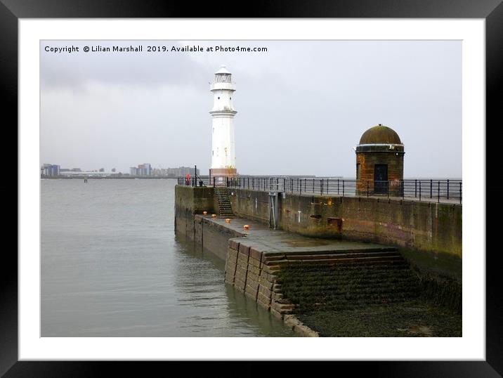 Misty Newhaven Lighthouse.  Framed Mounted Print by Lilian Marshall