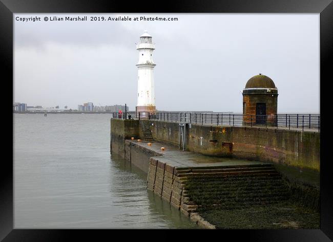 Misty Newhaven Lighthouse.  Framed Print by Lilian Marshall