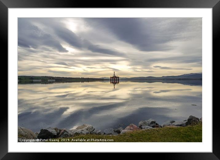 An Oilrig at Sunset over Cromarty Firth Framed Mounted Print by Peter Gaeng