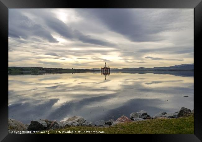 An Oilrig at Sunset over Cromarty Firth Framed Print by Peter Gaeng