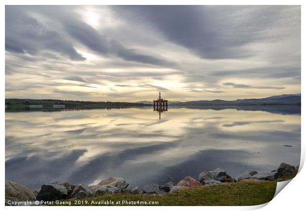 An Oilrig at Sunset over Cromarty Firth Print by Peter Gaeng