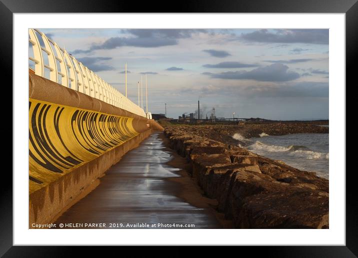 Aberavon Curved Harbour Wall Framed Mounted Print by HELEN PARKER