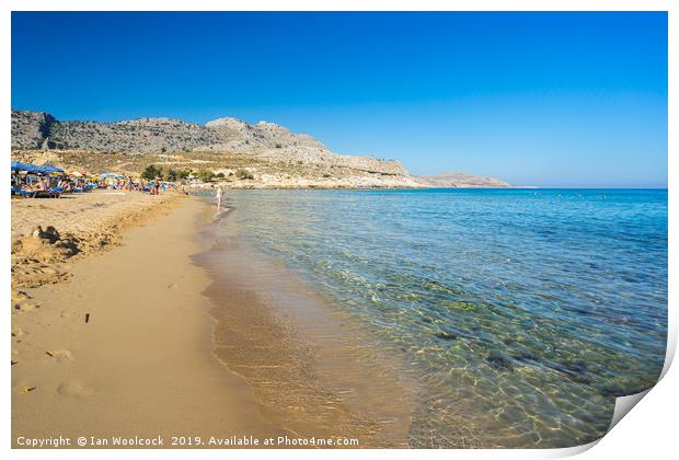 Agathi Beach on the Island of Rhodes Greece Print by Ian Woolcock