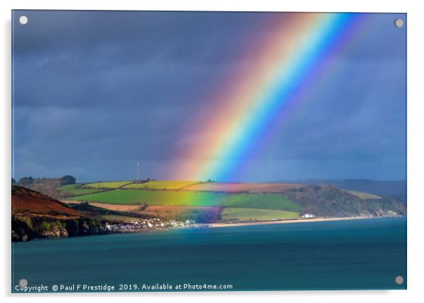 Rainbow over Beesands Acrylic by Paul F Prestidge
