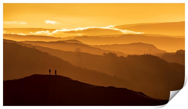 Two people stand on a mountain  Print by John Finney