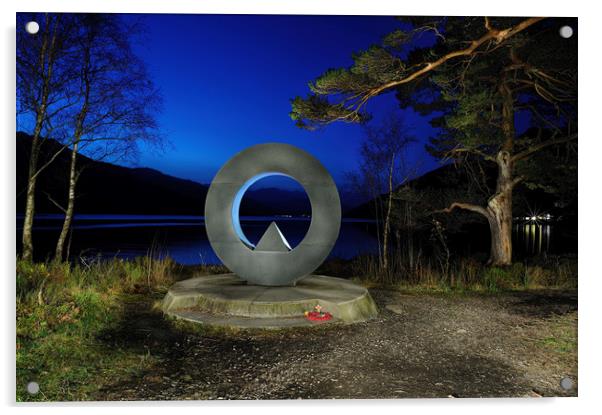 Rowardennan Memorial At Night Acrylic by Ronnie Reffin