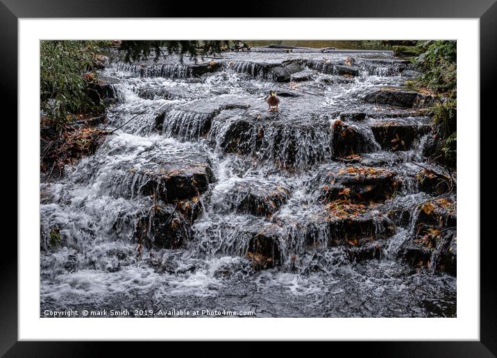 Carshalton Pond Waterfall Framed Mounted Print by mark Smith