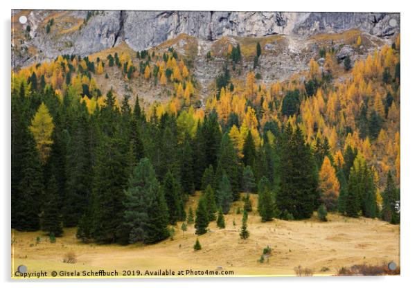 Larches in Autumn Acrylic by Gisela Scheffbuch
