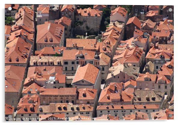 Looking down on Dubrovnik Old town roofs Acrylic by Andrew Reece