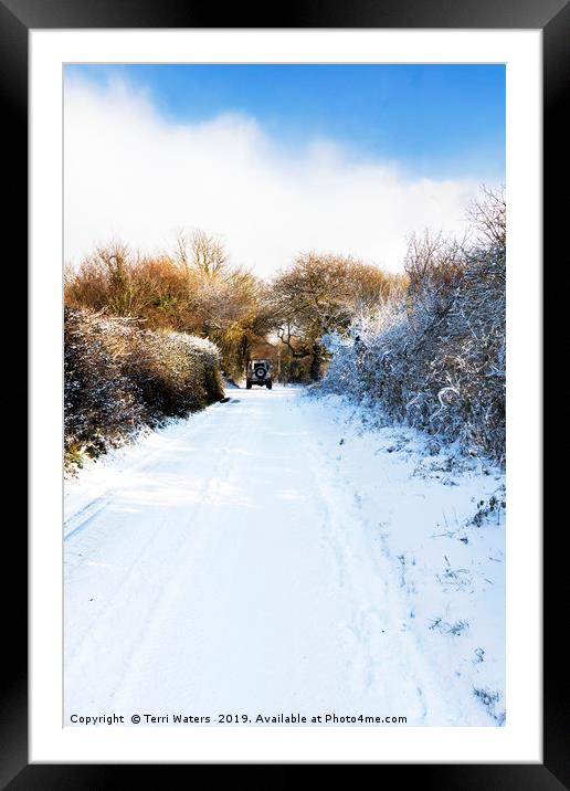 Driving Home in the Snow Framed Mounted Print by Terri Waters