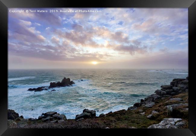 Land's End Winter Sunset Framed Print by Terri Waters