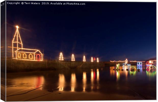 Mousehole Christmas Lights Canvas Print by Terri Waters