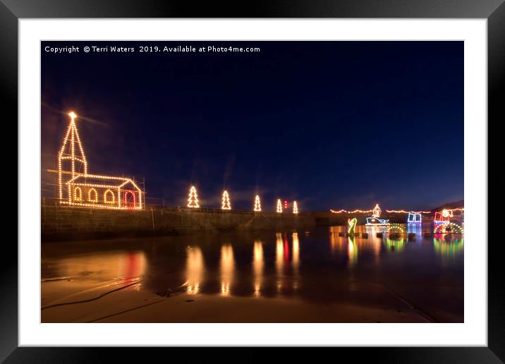 Mousehole Christmas Lights Framed Mounted Print by Terri Waters