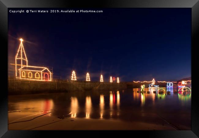 Mousehole Christmas Lights Framed Print by Terri Waters
