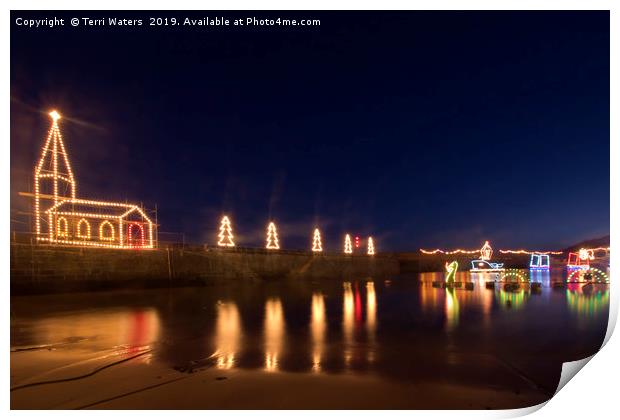 Mousehole Christmas Lights Print by Terri Waters