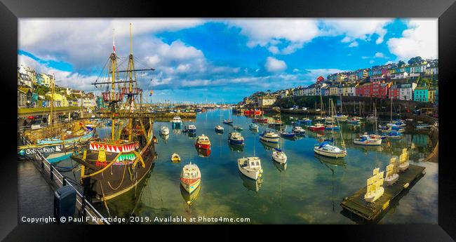 Brixham Harbour with The Golden Hind Framed Print by Paul F Prestidge