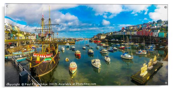 Brixham Harbour with The Golden Hind Acrylic by Paul F Prestidge
