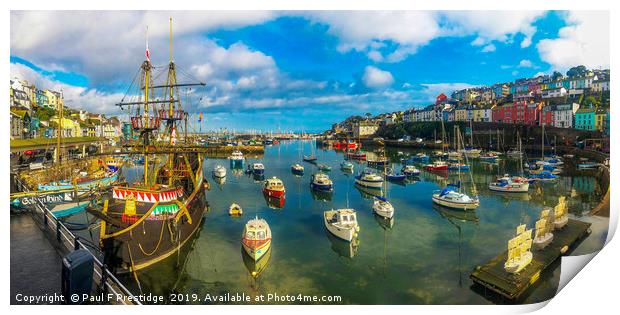Brixham Harbour with The Golden Hind Print by Paul F Prestidge