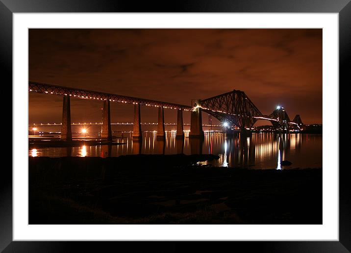 The Forth Rail Bridge at night Framed Mounted Print by Walter Hutton