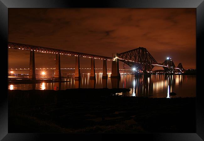 The Forth Rail Bridge at night Framed Print by Walter Hutton