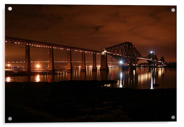 The Forth Rail Bridge at night Acrylic by Walter Hutton