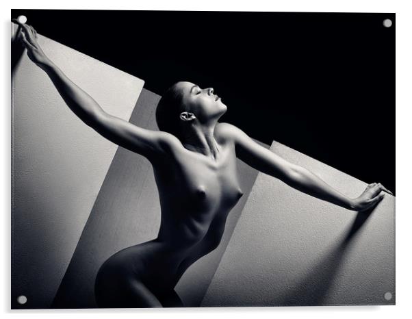 Nude Woman between walls 2 Acrylic by Johan Swanepoel