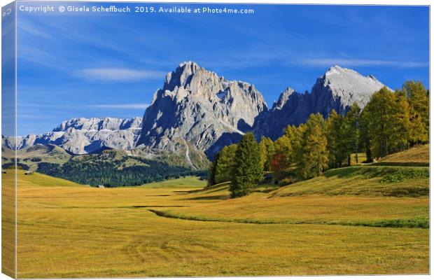 Amazing Autumn Day on the Alpe de Siusi Canvas Print by Gisela Scheffbuch