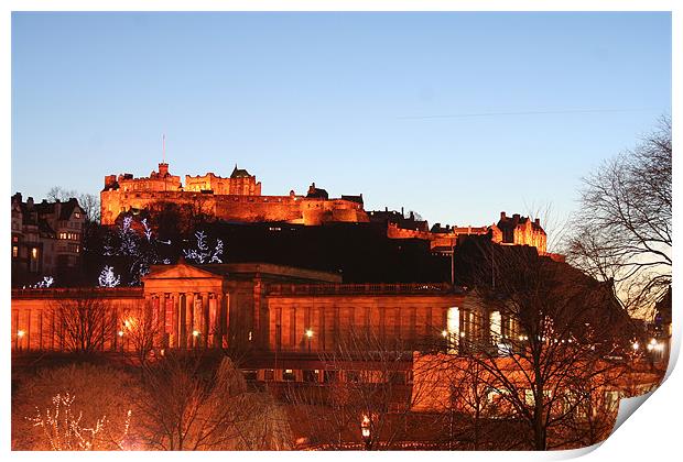Edinburgh Castle at night Print by Walter Hutton