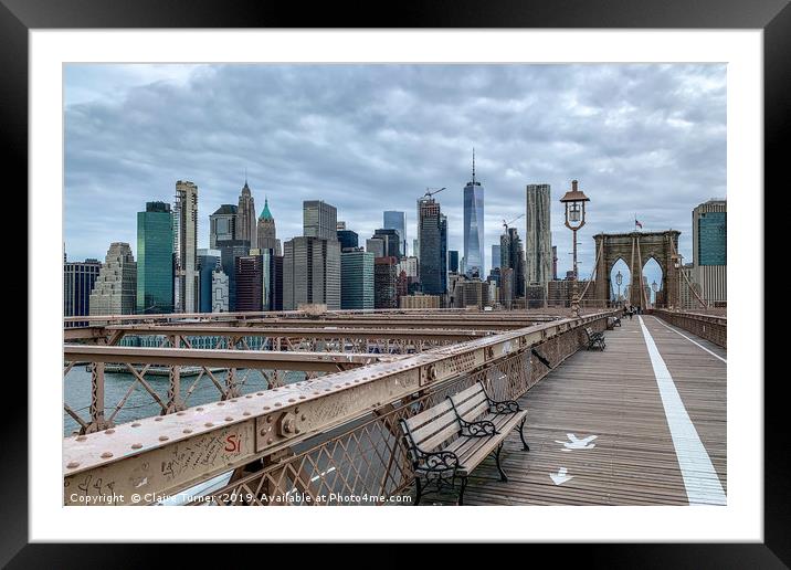 Early morning on Brooklyn Bridge Framed Mounted Print by Claire Turner