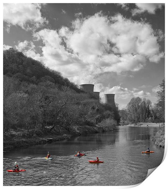 Power Station Ironbridge BW kayaking Print by David French