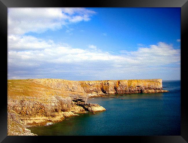 Stackpole Headland.Embossed.Wales. Framed Print by paulette hurley
