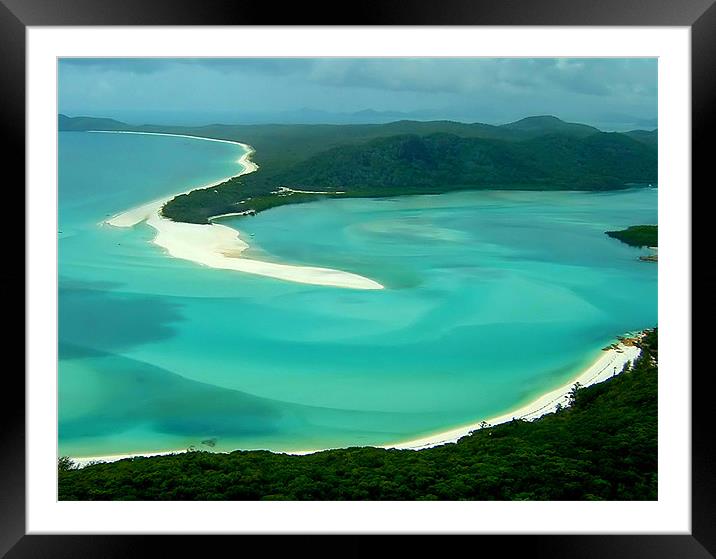 Aerial View of Whitehaven Beach, Queensland, Austr Framed Mounted Print by Serena Bowles