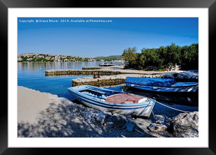 Zatoglav Beach Boats Croatia Framed Mounted Print by Diana Mower