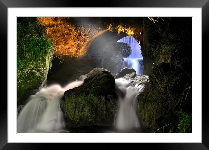Rouken Glen Waterfall At Night Framed Mounted Print by Ronnie Reffin