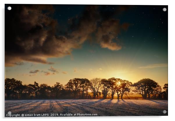 Sunrise over frosty fields in Norfolk Acrylic by Simon Bratt LRPS