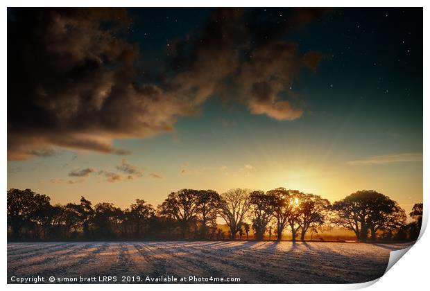 Sunrise over frosty fields in Norfolk Print by Simon Bratt LRPS