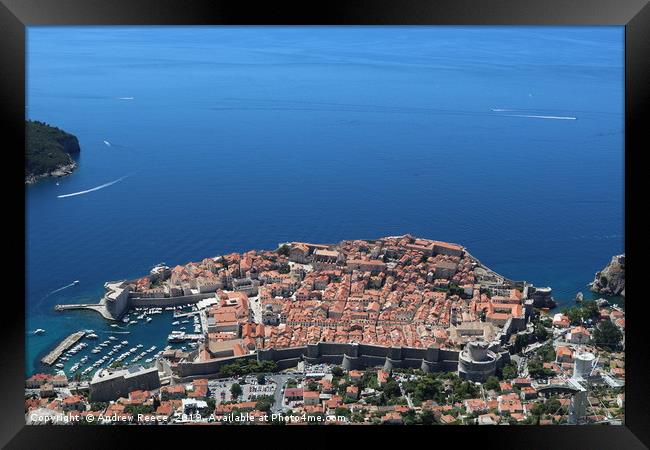 Old Dubrovnik town from above Framed Print by Andrew Reece