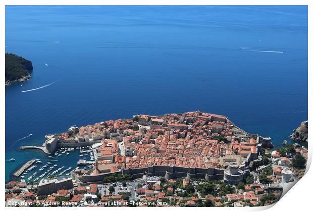 Old Dubrovnik town from above Print by Andrew Reece