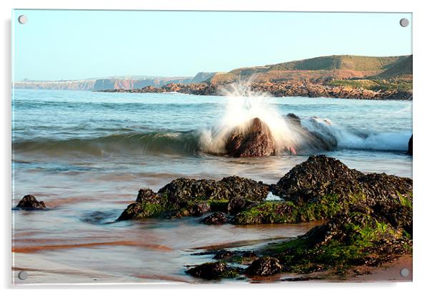 Crashing wave at Coldingham Sands Acrylic by Gavin Liddle