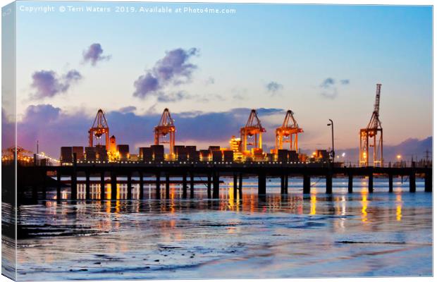 Southampton Container Port at Sunset Canvas Print by Terri Waters