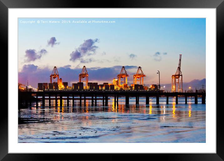 Southampton Container Port at Sunset Framed Mounted Print by Terri Waters